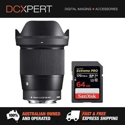 SIGMA 16MM F/1.4 DC DN CONTEMPORARY LENS FOR CANON M-MOUNT (4402971) + SD CARD