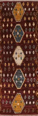 Soft Plush Modern Moroccan Berber Geometric Runner Rug Wool Handmade 3x10