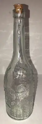 Holiday Round Glass Decorating Bottle 12”H Clear Raised Leaves Design & Cork-NEW