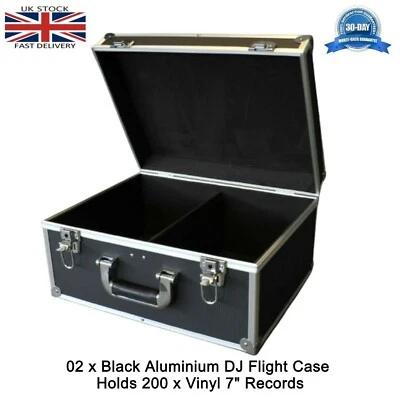 02 X BLACK ALUMINIUM DJ FLIGHT CASE TO HOLD 200 x Vinyl 7" Records STRONG BOX