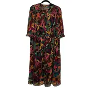 Maggy London NWT Womens Button Down Empire Midi Dress Leaf Print Sheer Lined 16W