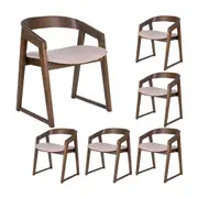 Mattia 6pc Set Dining Chair Mauve Pink Fabric Seat Walnut