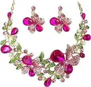 [MMonesu] Crystal Flower Bib Statement Necklace Set Chunky Diamond Flower Statement Necklace & Earrings Drama Bib Collar Jewelry Set for Women Prom Party Jewelry