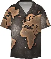 [EdWal] Rust World Map Print Men's Print T Shirts Short Sleeve Polo Shirts Casual Summer Beach Shirt for Men
