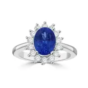 3.10 ct Ladies Round Cut Diamond & Oval Shape Tanzanite Anniversary Ring
