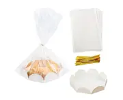50 Pack Clear Bake Bags for Bread Cookie Candy Cake Gift Packaging,With Cake Tray and Gold Ribbon - 6 inches