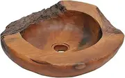 vidaXL Handcrafted Above Counter Basin in Solid Teak - Rustic Brown Wash Basin with Water-Repellant Finish for Bathroom or Washroom - 45 cm Diameter