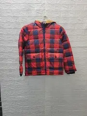 New Crewcuts Patch Pocket Puffer Hooded Coat Jacket Red/Blue Check Size XLarge