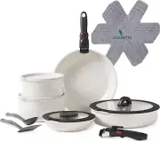 17Pcs Pots and Pans Set Non Stick, Ceramic Cookware Sets with Detachable Handle,