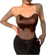 [azrian] Women's Sexy Boned Underbust Corset Solid Backless Strapless Sleeveless Corset Tube Top Body Shaper Crop Top