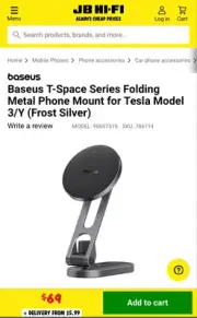 RRP $69 Baseus T-Space Series Folding Metal Car Mount iPhone Holder for TESLA