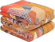 HOORDRY 100% Cotton Blanket Bedspread 200 x 230 cm, Double-Sided Boho Cuddly Blanket with Fringes, Muslin Blanket, Couch Blanket, Reversible Blanket for TV or Nap on the Chair, Single Bed for All