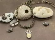 Moon Face & Green Tourmaline Pendant w/ Beaded Necklace
