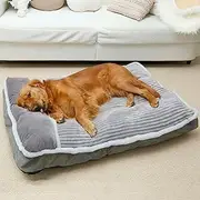 Dog Bed for Large Dogs, Dog Mattress with Pillow for Crate Kennel, Sofa pet Bed, Super Soft pet Bed for Medium, Jumbo, Small Dogs Breeds (Grey, Large:(31"x25"x3"))