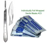 50 Sterile Surgical Blades #23 With Free Scalpel Knife Handle #4