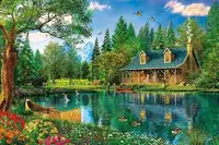 在飛比找Yahoo!奇摩拍賣優惠-300-334 300片日本正版拼圖 繪畫風景 森林夢幻湖邊