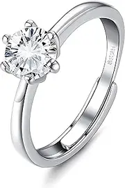 [KALVICA] 925 Sterling Silver Rings for Women Adjustable Engagement Ring with White Cubic Zirconia Engagement Ring Wedding Rings Eternity Promise Rings for Couples, Sterling silver, Cubic Zirconia