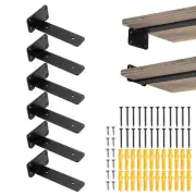 6 Pcs Shelf Brackets, 6" Long 3/16" Thick Brackets with 100 Lbs, Matte Black