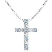 Flat Prong-Set Aquamarine and Diamond Cross Pendant