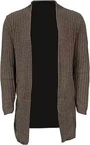 [Generic] Men Open Front Long Sleeve Knit Cardigan Shawl Collar Sweater with Pockets Shawl Collar Open Front Knit Sweater, Khaki, Medium