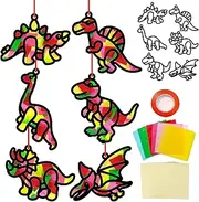 Qyeahkj 36 Set Dinosaur Suncatchers Paper Craft Kit Dinosaur Suncatchers Ornaments DIY Window Art Stained Glass Decor for Window Classroom Crafts Creative Art Projects Kids Party Favors Gift