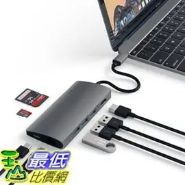 [107美國直購] 適配器 Satechi Aluminum Multi-Port Adapter V2-4K HDMI (30Hz), Gigabit Ethernet, USB-C Pass-Through