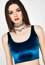 [Sugarpuss] Teal Plush Velvet Crop Top