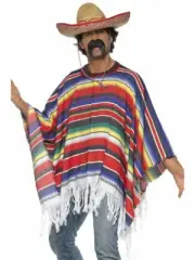 MEXICAN BANDITO ADULT MENS WESTERN COWBOYS COSTUME PONCHO SERAPE BLANET SHAWL