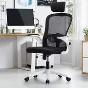 Oikiture Mesh Office Chair Home Ergonomic Office Chair with Headrest and Armrest, Computer Desk Racing Gaming Chair for Home White and Black