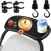 Stroller Snack Tray with Cup Holder General Stroller Food Tray Removable Baby Stroller Snack Tray with Adjustable Buckle and 2 Hooks Reusable Stroller Snacks Holder for Stroller