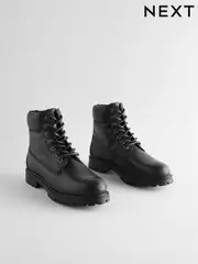 Black Leather Lace-Up Boots (B20938) | $68