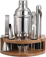 Leona Co 12pcs Cocktail Shaker Set, Bartender Kit with Stand, Bar Set Drink Mixer Set with All Essential Accessory Tools: Shaker, Jigger, Strainer, Mixer Spoon, Muddler, Liquor Pourers