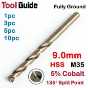 9.0mm High Speed Steel, Metric HSS Drill Bit, M35 5% Cobalt, Drilling Stainless