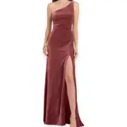 Jenny Yoo Cybill One Shoulder Cinnamon Rose Velvet Maxi Formal Gown. Sz 10.