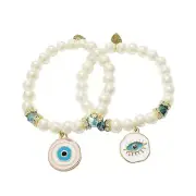 Evil Eye Bracelet/Stretchy/Pearl/Handmade Beaded Jewelry