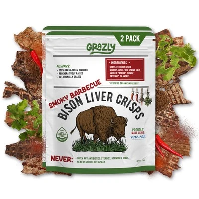 Grazly Smoky Barbecue Bison Liver Crisps - Grass Fed and Finished Bison Liver...