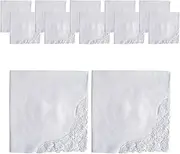 [yuksok] 12Pcs Wedding Hankies White Handkerchief 13.78inch Embroidery DIY Soft Classic Ladies Hanky for Party Casual Women Men Birthday Prom