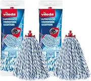 Vileda SuperMocio Microfibre and Cotton Refill, Pack of 2 SuperMocio Microfibre and Cotton Mop Head Replacements, Fits All SuperMocio Mops, Authentic Vileda Mop Head, White, 18 x 10 x 37 cm