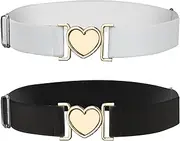 [Shengxi] Elastic Belt for Children, Heart Buckle Elastic Waist Belt for Female Teenagers, Adjustable Woven Elastic Waist for Jeans, Dresses, white/black, 55-85cm