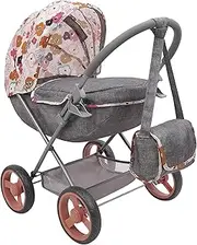 Crew: Melange Flora - Deluxe Doll Pram - Matching Shoulder Bag, Toy Accessory for Dolls Up to 18", Foldable Design, Removable Bassinet, Kid Age 3+
