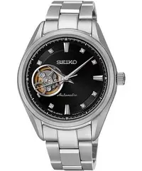 在飛比找Yahoo!奇摩拍賣優惠-SEIKO Presage 開心系列女用機械腕錶-黑x銀/3