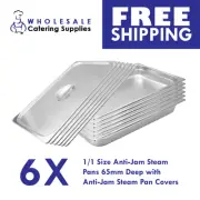 6x Bain Marie Tray/Steam Pan/Gastronorm 1/1 Size 65mm with Lid FREE SHIPPING