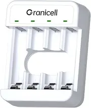 Granicell 4-Bay AA AAA Battery Charger, Type-C Connector with LED Display, USB Smart Battery Charger, Individual Slots for Ni-MH/Ni-CD Rechargeable Batteries