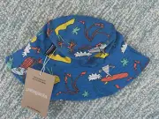 Patagonia Baby Sun Bucket Hat Size 0-3 Months Chin Strap 50+ UPF Bayou Blue- NWT
