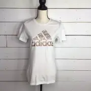 New adidas Amplifier Tee Shirt Metallic Logo White Women's Small