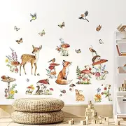 wondever Woodland Animal Wall Stickers Mushroom Deer Fox Peel and Stick Wall Decals for Kids Bedroom Baby Nursery