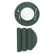 4Pcs Faux Leather Placemats for Dinner Tabletop, Round Mats (Green)