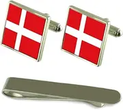 [Select Gifts] Denmark Flag Silver Cufflinks Ties Gift Set with Engraving