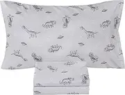 Scientific Sleep Gray Dinosaur Space Walk Universe Travel 100% Cotton 3 Pcs Twin Bed Sheet Set Kids Toddler Teen, Flat Sheet & Fitted Sheet & Pillowcase Kids Bedding Set Twin