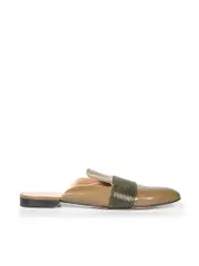Khaki Patent Leather Mules